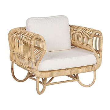 Armchair Beige Natural Rattan Chair With Cotton Cushions Wicker Boho Design Beliani