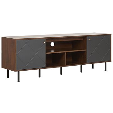 Tv Stand Dark Wood And Black Manufactured Wood Storage Unit With Shelves And Cabinets Scandinavian Design Beliani