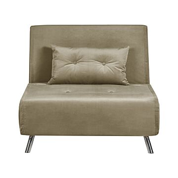 Sofa Bed Olive Green Velvet Fabric Upholstery Single Sleeper Fold Out Chair Bed With Cushion Modern Design Beliani