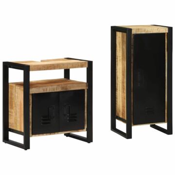 Vidaxl Bathroom Furniture Set With Shelf 2 Pcs Brown Solid Mango Wood