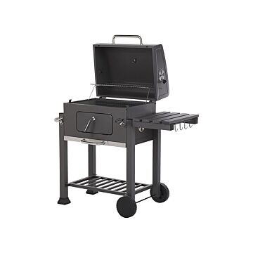 Charcoal Bbq Grill Grey Stainless Steel With Lid Wheeled Cooking Grate Warming Grate 2 Shelves Removable Ash Tray Beliani