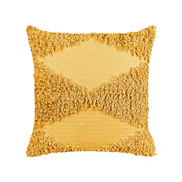 Decorative Cushion Yellow Cotton 45 X 45 Cm Geometric Pattern Boho Decor Accessories Beliani