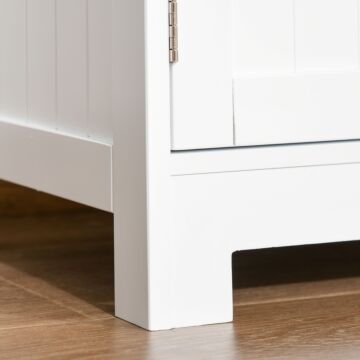 Kleankin Bathroom Floor Storage Cabinet With Tempered Glass Doors And Adjustable Shelf, Free Standing Organizer, White