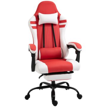 Vinsetto Pu Leather Gaming Chair W/ Headrest, Footrest, Wheels, Adjustable Height, Racing Gamer Recliner, Red White