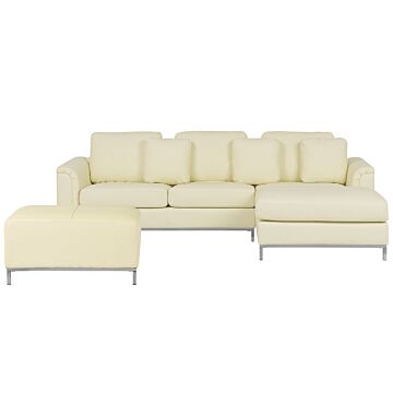 Corner Sofa Beige Leather Upholstered With Ottoman L-shaped Left Hand Orientation Beliani