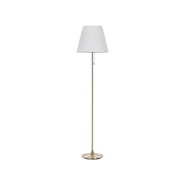 Floor Lamp Brass White Polyester Iron 148 Cm Empire Shade Light Bedroom Living Room Retro Classic Beliani