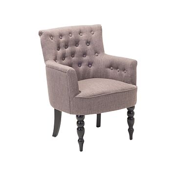 Armchair Beige Fabric Club Chair Button Tufted Wooden Legs Beliani