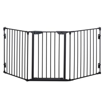 Pawhut Pet Gate 3-panel Playpen Metal Safety Fence Stair Gate For Dogs Barrier Room Divider With Walk Through Door Automatically Close Lock