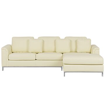 Corner Sofa Beige Leather Upholstered L-shaped Left Hand Orientation Beliani