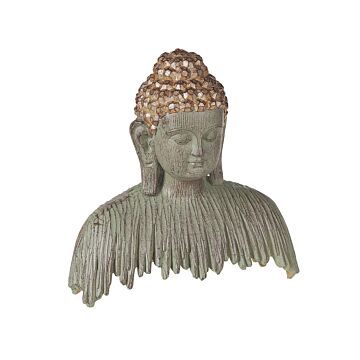 Decorative Figurine Grey With Gold Polyresin 23 Cm Buddha Statue Statuette Ornament Distressed Finish Decor Accessories Beliani