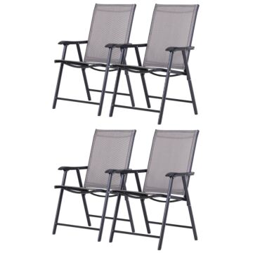 Outsunny Set Of 4 Folding Garden Chairs, Metal Frame Garden Chairs Outdoor Patio Park Dining Seat With Breathable Mesh Seat, Grey