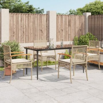 Vidaxl 5 Piece Garden Dining Set With Cushions Beige Poly Rattan