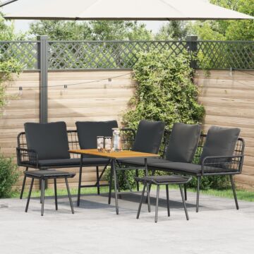 Vidaxl 4 Piece Garden Sofa Set With Cushions Black Poly Rattan