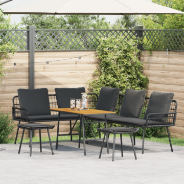 Vidaxl 4 Piece Garden Sofa Set With Cushions Black Poly Rattan