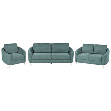 Sofa Set Green Fabric Upholstery 3 + 2 + 1 Seater Glam Beliani