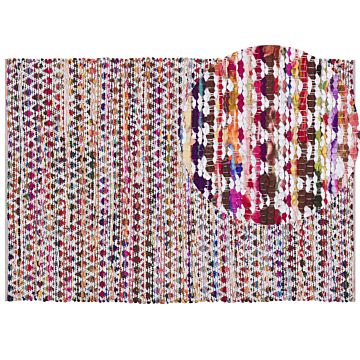 Area Rug Multicolour Polyester Cotton 160 X 230 Cm Geometric Pattern Rectangular Hand Woven Boho Beliani