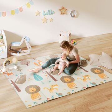 Aiyaplay Baby Play Mat, Double Sideded Foldable Kids Crawling Mat, Reversible & Waterproof, Animal