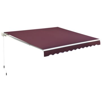 Outsunny 3x4m Garden Patio Retractable Manual Awning Window Door Sun Shade Canopy With Fittings And Crank Handle Wine Red