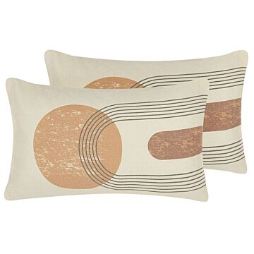 Set Of 2 Scatter Cushions Multicolour 30 X 50 Cm Geometric Pattern Print Decorative Throw Pillows Removable Covers Zipper Closure Modern Boho Beliani