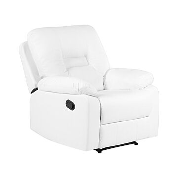Recliner Chair White Faux Leather Push-back Manually Adjustable Back And Footrest Beliani