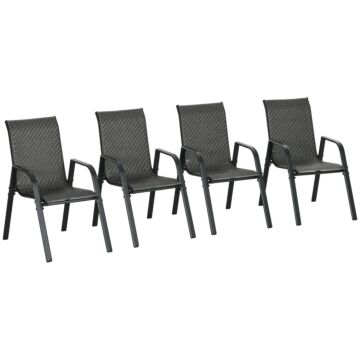 Outsunny Stackable Outdoor Rattan Chairs Set Of 4 With Armrests And Backrest, Mixed Grey