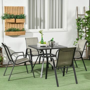 Outsunny Stackable Outdoor Rattan Chairs Set Of 4 With Armrests And Backrest, Mixed Grey