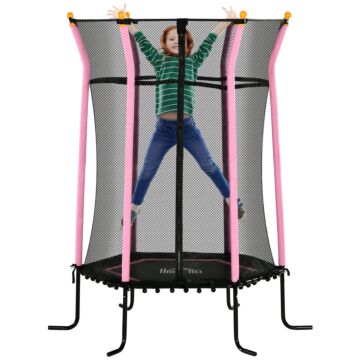 Homcom Kids Trampoline Mini Bouncer With Enclosure Safety Net For Ages 3-10 Years - Pink