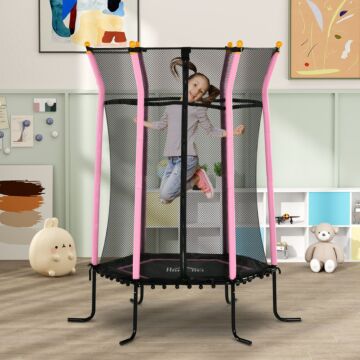 Homcom Kids Trampoline Mini Bouncer With Enclosure Safety Net For Ages 3-10 Years - Pink