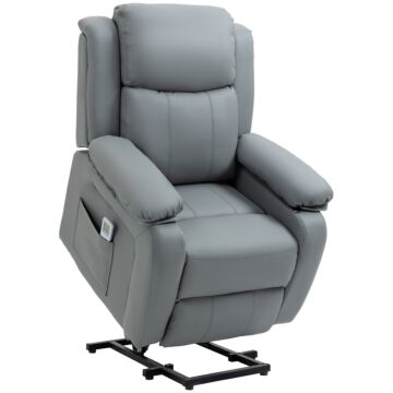 Homcom Electric Power Lift Recliner Chair Vibration Massage Reclining Chair With Remote Control And Side Pocket, Grey
