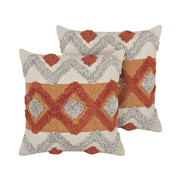 Decorative Cushions Multicolour Cotton 40 X 60 Cm Boho Geometric Pattern Handmade Accent Piece Beliani
