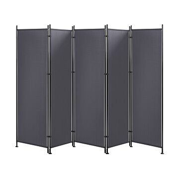Room Divider Grey Polyester Black Steel Frame 5 Panels Decorative Screen Partition Beliani