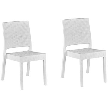 Set Of 2 Garden Dining Chairs White Synthetic Material Stackable Outdoor Minimalistic Beliani