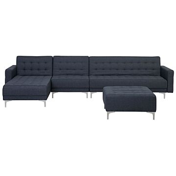 Corner Sofa Bed Dark Grey Tufted Fabric Modern L-shaped Modular 5 Seater With Ottoman Right Hand Chaise Longue Beliani
