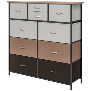 Homcom Bedroom Chest Of Drawers, 10 Drawer Dresser With Foldable Fabric Drawers And Steel Frame, Multicolour