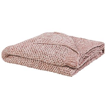 Blanket Throw Pink Chenille Knitted 150 X 200 Cm Bedroom Living Room Soft Plushy Beliani