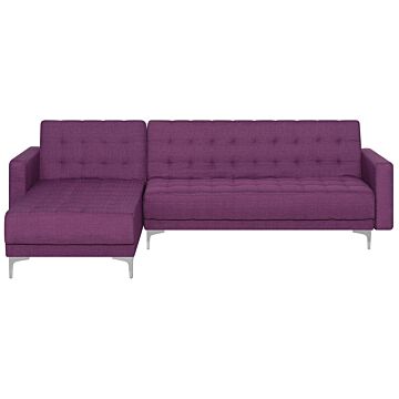 Corner Sofa Bed Purple Tufted Fabric Modern L-shaped Modular 4 Seater Right Hand Chaise Longue Beliani