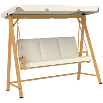 Outsunny Three-seater Garden Swing Bench, With Adjustable Canopy - Beige