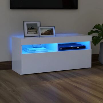 Vidaxl Tv Cabinet With Led Lights White 90x35x40 Cm