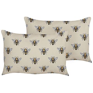 Set Of 2 Garden Cushions Beige Polyester Bee Pattern 40 X 60 Cm Rectangular Modern Outdoor Patio Water Resistant Beliani