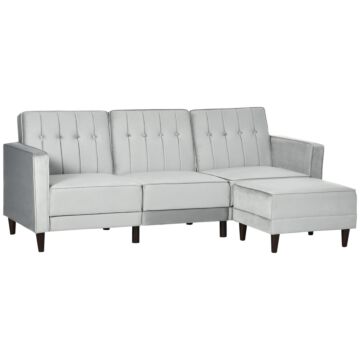 Homcom L Shape Sofa Bed Set With 3-seater Sofa And Footstool, Corner Sofa Bed With Ottoman, Light Grey