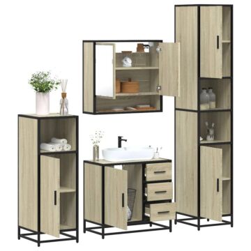 Vidaxl 4 Piece Bathroom Furniture Set Sonoma Oak Engineered Wood