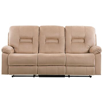 Recliner Sofa 3 Seater Beige Velvet Electric Adjustable Back And Footrest With Led Light Modern Living Room Beliani