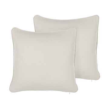 Set Of 2 Throw Cushions White Cotton And Polyester Blend 45 X 45 Cm Decorative Soft Home Accessory Solid Colour Beliani
