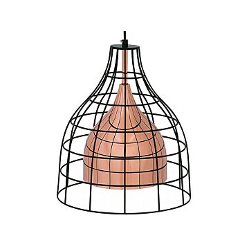 Ceiling Lamp Copper Metal 121 Cm Pendant Black Cage Shade Industrial Beliani
