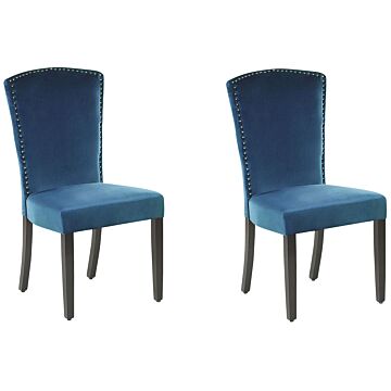 Set Of 2 Dining Chairs Navy Blue Velvet High Back Retro Design Silver Nailhead Trim Beliani