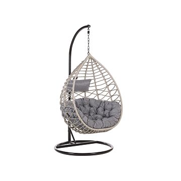 Hanging Chair Grey Rattan Metal Frame Indoor-outdoor Basket Shape Boho Beliani