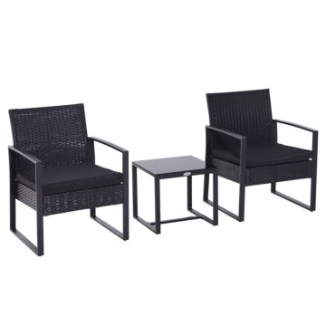 Outsunny Rattan Garden Furniture 2 Seater Pe Rattan Wicker Patio Bistro Set Weave Conservatory Sofa Coffee Table And Chairs Set Black