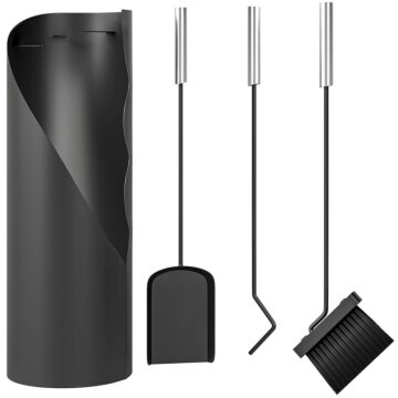 Outsunny 4 Pieces Fireplace Tools Set, Metal Fireplace Accessories Fireside Companion Set With Broom, Shovel, Poker And Bucket, Silver