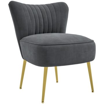 Homcom Modern Accent Chair, Upholstered Living Room Chair With Gold Tone Steel Legs, Wingback Armless Chair, Grey