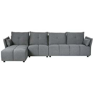 Right Hand Corner Sofa Dark Grey 4 Seater Extra Backrest Cushions Modern Beliani